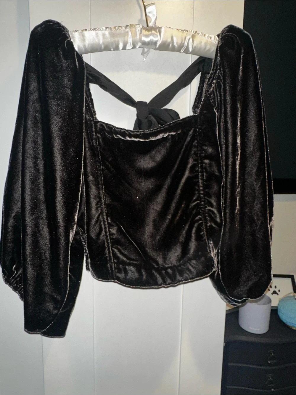 NWOT Free People Marie Velvet Open Back Top- Black $98 MSRP